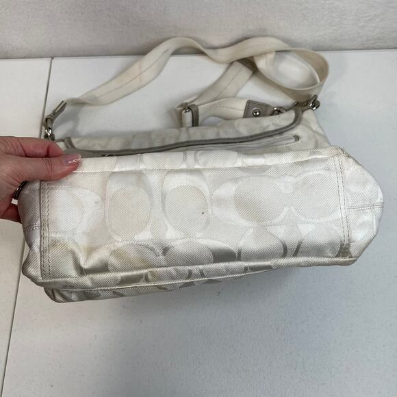 Coach White Kyra Bag Signature C Print Messenger Jacquard Fabric Crossbody READ - Picture 10 of 13